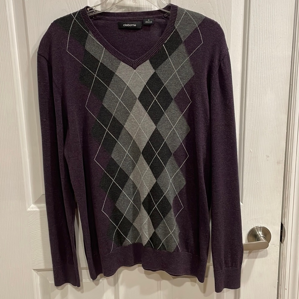 Purple Argyle Sweater Men Sz M